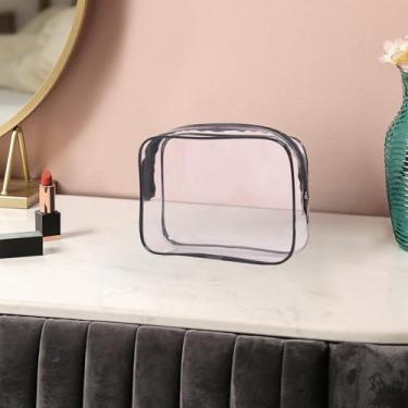 Imagem de Bolsa de maquiagem transparente tamanho viagem para artigos de higiene pessoal, bolsa de higiene cosmética para mulheres, Preto, Sacos de higiene pessoal