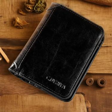 Imagem de Carteira de couro longa para mulheres, bolso de couro, mini bolsa, (9 x 11 cm), Preto, Carteira masculina