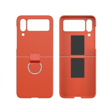 Imagem de Para Samsung Galaxy Z Flip 5 4 3 Capa macia com suporte de anel de silicone líquido para Samsung Z Flip5 Capa traseira com suporte, OrangeredZH, para Samsung Z Flip 3