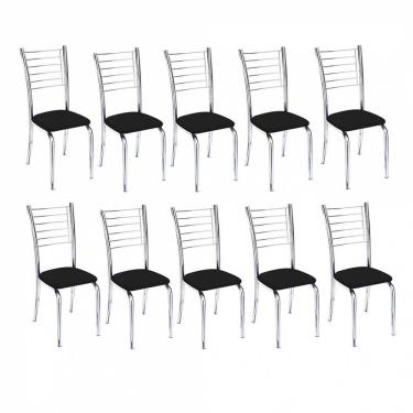 Imagem de Kit 10 Cadeiras Lara Cromada Para Cozinha Preto