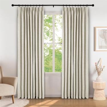 Imagem de Cortinas blackout 100% de comprimento para sala de estar e quarto, 1 painel de cortinas texturizadas de linho para escurecimento de quarto, cortina de janela plissada de beliscar, branco marfim, 132