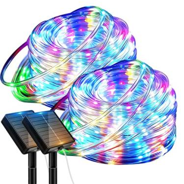Imagem de btfarm Pacote com 2 luzes de corda solar IP65, à prova d'água IP65, 120 LEDs, luzes solares para árvore para festa, jardim, quintal, casa, casamento, decoração de Natal, iluminação, multicolorida