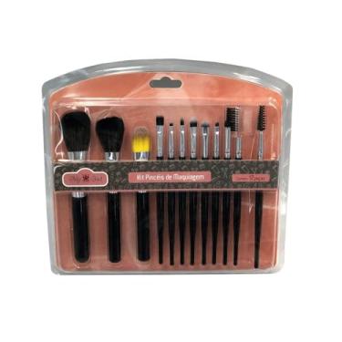 Imagem de Kit Pincéis de Maquiagem Profissional, 12 Peças, Cerdas de Nylon