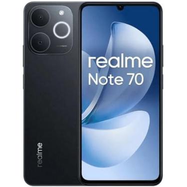 Imagem de Smartphone Realme Note 70 RMX5313 8GB de RAM / 256GB. Bateria de 6300mAh e tela de 6,74" 90Hz HD+, IP54 com Resistência Militar a impactos. Cor Obsidian Black (Preto). Global Anatel