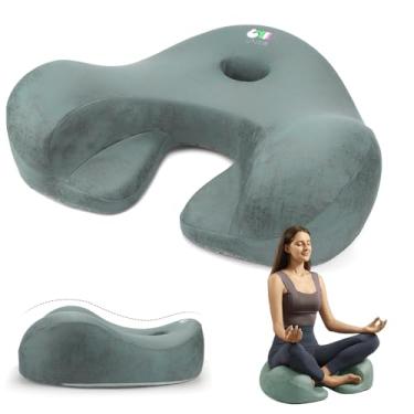 Imagem de UTJZIB Almofada de meditação e assento de almofada de chão - Conjunto ergonômico de espuma viscoelástica confortável alivia dormência no cóccix e dor no quadril por muito tempo sentado, ideia para
