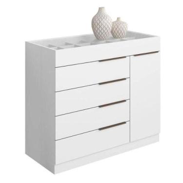 Imagem de Cômoda 5 Gavetas Com Porta Joias Organizador Tampo De Vidro Sevilha Ar