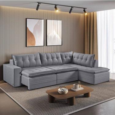 Imagem de Sofá Retrátil 7 Lugares 356cm com Chaise a Direita de 91cm Presidente Cinza