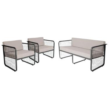 Imagem de Conjunto 2 Poltronas E Namoradeira Fibra Sintética Santiago Preto-branco