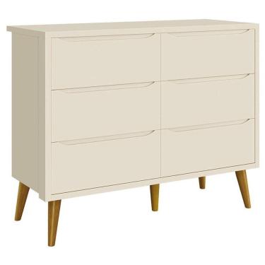 Imagem de Cômoda Infantil 6 Gavetas Retrô Theo Areia Acetinado Com Pés Madeira - Reller