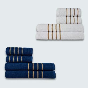 Imagem de Jogo De Toalha 8 Pe?a Cole??o Montreal 100% Algod?o Branco+azul