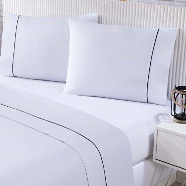 Imagem de Jogo De Cama Lençol 100% Algodão Percal 150 Fios Casal Gran Moratta 4 Peças - Branco E Cinza