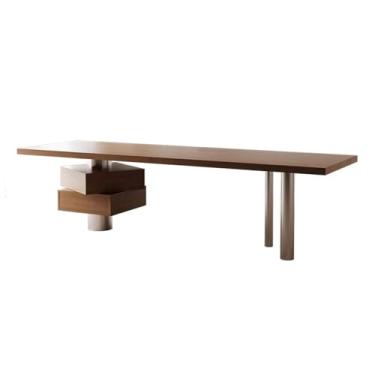 Imagem de Mesa de computador para escritório em casa Mesa executiva moderna para escritório com gavetas, espaçosa mesa de escrita em madeira freixo, estação trabalho para PC tomadas carregamento(S)