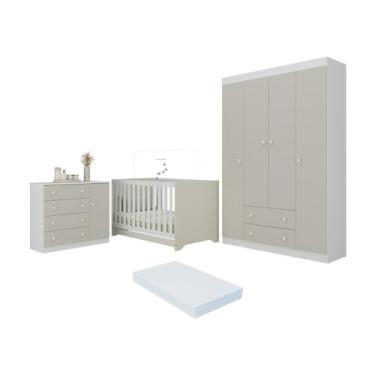 Imagem de Quarto de Bebê Completo Berço Americano 3 em 1 Colchão Encanto Multimóveis Mp4597 Branco/off White