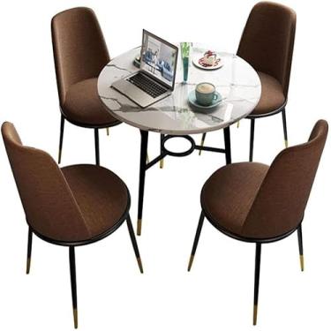 Imagem de Pernas De Metal Cadeiras De Sala De Estar, Negociar Mesas E Cadeiras Combinação De Mármore Pequena Mesa Redonda Cadeira De Canto De Recepção, 4