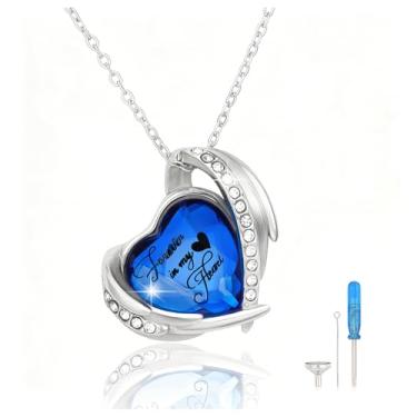 Imagem de YARIEW Colar de urna de coração para cinzas de animais de estimação, joia de cremação memorial para cinzas pingente de asas para perda de animais de estimação, colar de aço inoxidável para mulheres