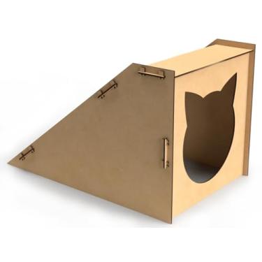 Imagem de Arranhador para Gato Rampa Anti Estresse com Toca Tipo Casinha, Brinquedo Educativo, Papelão Reforçado, Cor Azul Marinho