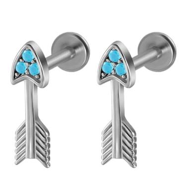 Imagem de Niaspi Anel de lábio 16G Arrow Labret Stud para mulheres e homens, aço inoxidável, zircônia cúbica, azul, turquesa, lisos para lábios, concha, hélice, tragus, joia piercing, 16g, Aço inoxidável