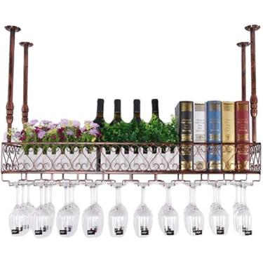 Imagem de Prateleiras de vinho para casa/bar retrô de metal com suporte de vidro, suporte de garrafa de vinho para cozinha, bar, gabinete, organizador de prateleira de vinho, decoração de casa