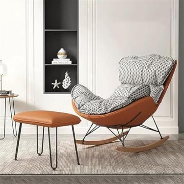 Imagem de Cadeira de balanço acolchoada com balancim otomanolstado, com base de madeira maciça, cadeira lateral confortável para sala de estar (grade Chidori tamanho único)