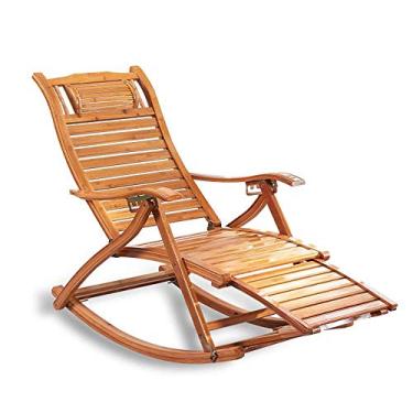 Imagem de Cadeira de balanço dobrável com apoios de braços e encosto ajustável cadeira reclinável de bambu para sala de estar, pátio e terraço