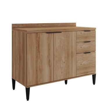 Imagem de Balcão De Cozinha Miami 1200mm 2 Portas 3 Gavetas Com Tampo Carraro Freijó