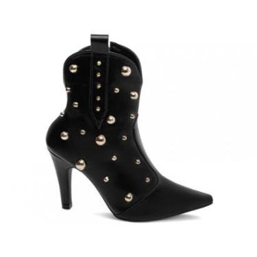 Imagem de Bota Cano Curto Salto Alto Stiletto 9cm Bico Fino Feminina com Ziper e Apliques-Feminino