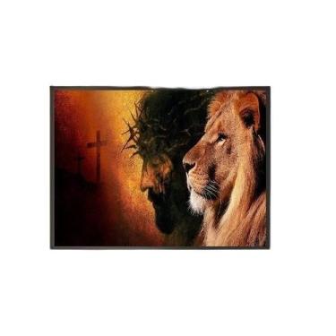 Imagem de Quadro Decorativo Leão De Judá Com Cristo Com Vidro 24X18Cm - Quadros 