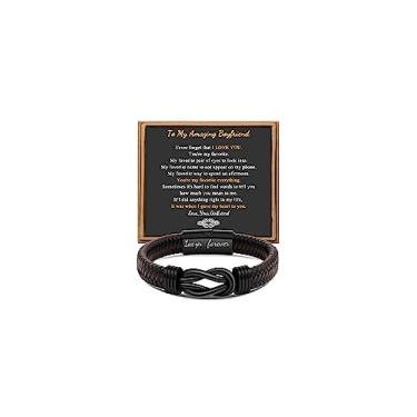 Imagem de Presente para homens, pulseira infinita para homens, pai, marido, namorado, filho, neto, irmão, sobrinho, tio, marrom, couro trançado Forever Linked Together, aço inoxidável, gravada com joia Love You