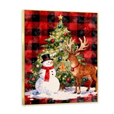 Imagem de NHLDZYH Moldura dourada. Quadro de Natal vintage - estilo americano rústico com fundo de quadros vermelho e preto - decoração aconchegante e tradicional - tela para sala de estar. A38. 60x80cm