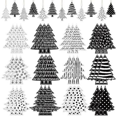Imagem de Cinrobiye Kit de enfeites de árvore de Natal, 36 peças, decoração de Natal preto e branco, recortes de decoração de casa de fazenda com corda para lareiras domésticas, suprimentos de festa de Natal de