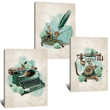 Imagem de Kalormore 3 peças vintage impressão de telefone retrô floral dicionário arte de parede chique presente exclusivo para escritor, professor, jornalista, assistente pessoal, secretário pronto para