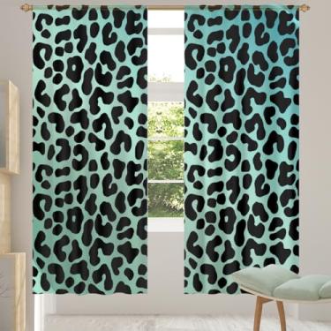 Imagem de 2 conjuntos de painéis de cortinas transparentes com estampa de leopardo verde, cortinas transparentes arejadas com filtro leve, painéis de cortina de porta e janela para sala de estar, quarto, jantar