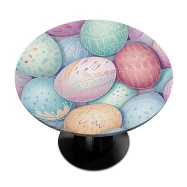 Imagem de hongjinglin Toalha de mesa redonda com borda elástica de Páscoa, toalha de mesa redonda limpável para ambientes internos e externos, pátio, jantar, cozinha, festival, decoração para mesas de 101 a 111