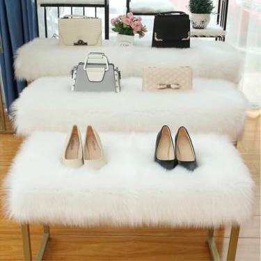 Imagem de Caminho de mesa de pelúcia de pele sintética tapete de pele de carneiro peludo decorativo para sala de estar tapetes macios decoração de janela de casa de luxo branco 51 x 122 cm
