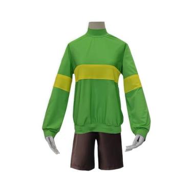 Imagem de Weixu Game Undertale Chara Cosplay Costume Green Tops Shorts Full Set Holloween Outfit S