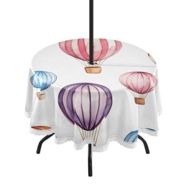 Imagem de Blueangle Toalha de mesa redonda com balões de aquarela à prova d'água de 152 cm com orifício para guarda-chuva - Tecido resistente à prova de sol para todos os climas para pátio, acampamento