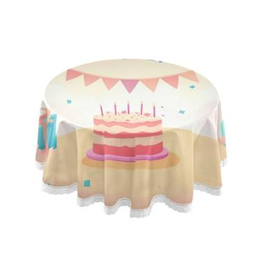 Imagem de SEHANY Toalha de mesa redonda para festa de feliz aniversário de 152 cm, tecido lavável sem rugas, toalha de mesa redonda com decoração de renda para decoração de aniversário de restaurante