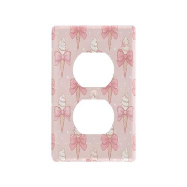 Imagem de Blueangle Placa de parede de tomada dupla com laços de sorvete, tamanho padrão, placas de cobertura de tomada elétrica de 1 gangue para decoração de quarto de escritório em casa, 4,53 x 2,76 polegadas