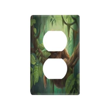 Imagem de Blueangle Placa de parede com tomada dupla de preguiças engraçadas, tamanho padrão, placas de cobertura de tomada elétrica de 1 gangue para decoração de quarto de escritório em casa, 4,53 x 2,76