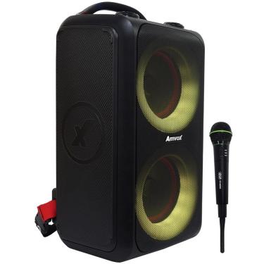 Imagem de Caixa Som Bluetooth Portátil Amplificada 600W Rms Preta com Microfone Sem Fio Amvox Aca 600 Bagvox
