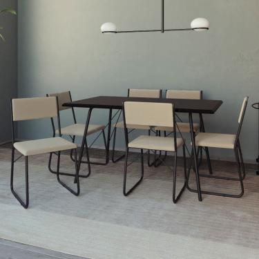 Imagem de Mesa Jantar Paraty 150cm Tampo Preto com Cadeiras 6 Cadeiras Angra Estofadas Preta e Bege