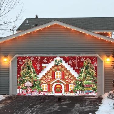 Imagem de Faixa de porta de garagem de casa de gengibre de Natal fundo de cobertura de porta de garagem de Natal 1,8 x 4 m Placa de quintal grande para inverno, interior, exterior, parede, porta, cerca de casa