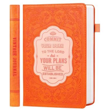 Imagem de MINICAGIE Caderno de diário de estudo da Bíblia para mulheres, 256 páginas, notas de igreja, cadernos de diário, cadernos A5, notas de sermão, diários cristãos para escrever diário, anotações, laranja