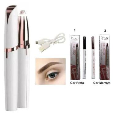 Imagem de Kit Depilador Sobrancelhas Portatil NV USB + 2 Caneta Lapis Henna Tatu