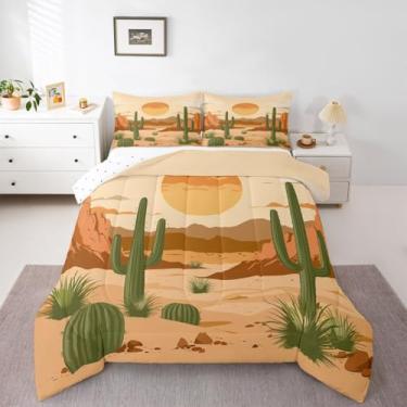 Imagem de jejeloiu Conjunto de edredom para todas as estações, cacto verde, conjunto de cama com 2 fronhas, boêmio, suculenta, microfibra, roupa de cama de casal, botânica, para decoração de quarto, edredom