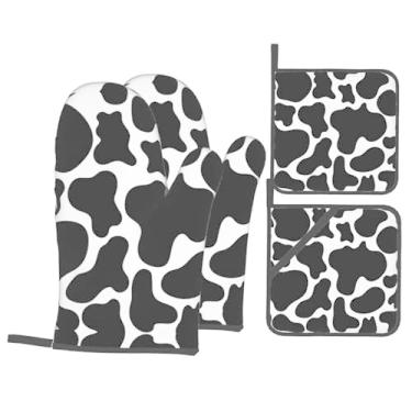 Imagem de Cow Stria - Conjunto de luvas de cozinha com suportes de tampa, luvas de forno resistentes ao calor para manusear panelas quentes, grelhar, churrascos, kit de 4 peças.