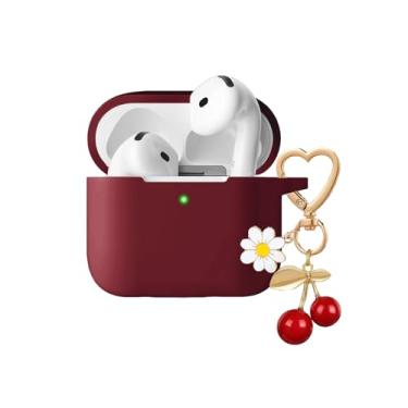 Imagem de QIMZBAAT Capa para Airpods 4, capa protetora de silicone macio com lindo pingente de flor de cerejeira margarida chaveiro acessórios para Apple Airpods 4ª geração capa de carregamento para mulheres e