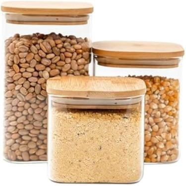 Imagem de Potes quadrados multiuso com tampas hermeticas, ideais para armazenar alimentos, leve.