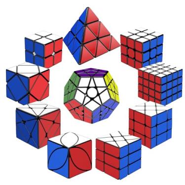 Imagem de STEAM Life Conjunto de cubo de velocidade com 10 cubos mágicos, inclui cubos de velocidade 3 x 3, cubo de velocidade 2 x 2, cubo pirâmide, cubo Megaminx para crianças e adultos, meias para meninos
