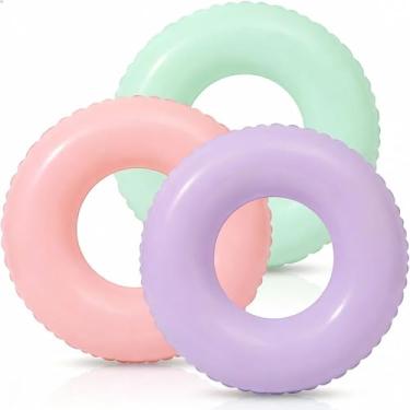 Imagem de ShinyRelief 3 boias infláveis para piscina, 81 cm, macaron, tubo interno para crianças, meninas, meninos, boias para adultos, verão, praia, piscina, decoração de festa de aniversário (cor clássica)